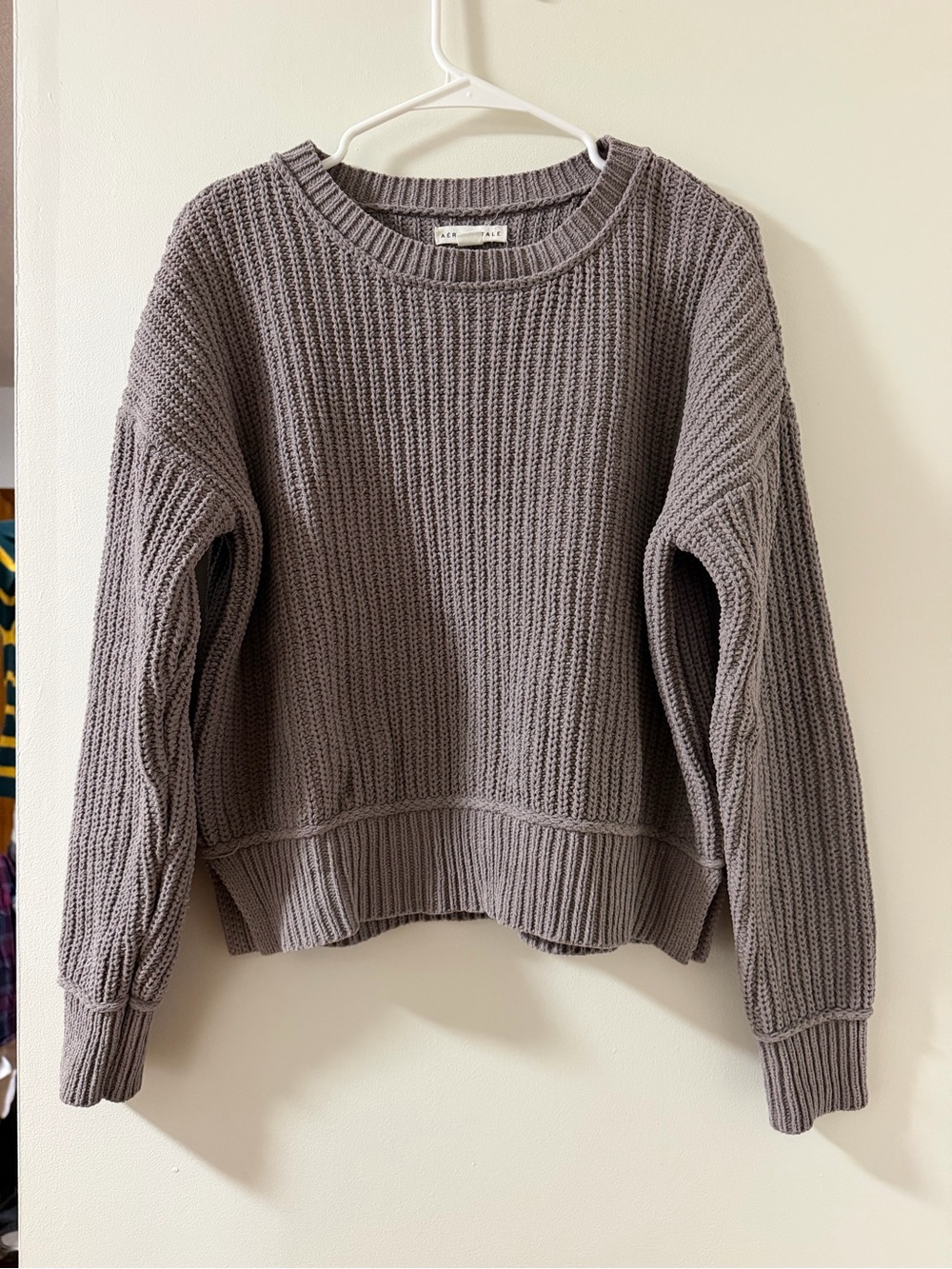 Aeropostale Crewneck Sweater Women Medium Gray Like New Ribbed Knit Cozy